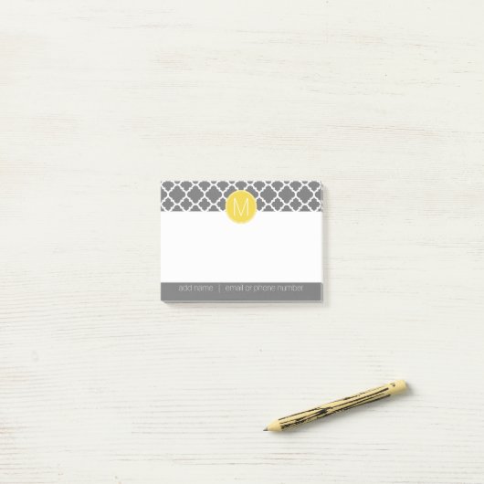 Trendy Quatrefoil Patroon met Adres & Monogram Post-it® Notes (Op bureau)