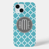 Trendy Quatrefoil Pattern Custom Triple Monogram Case-Mate iPhone Case (Achterkant)