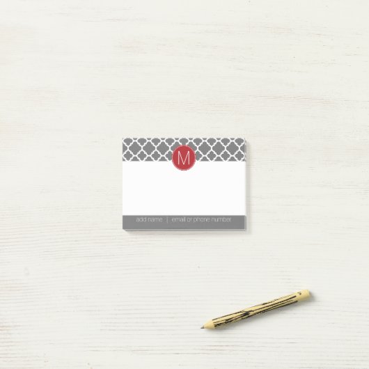 Trendy Quatrefoil Pattern met Custom Monogram Post-it® Notes (Op bureau)
