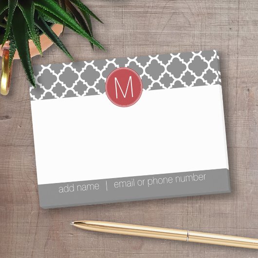 Trendy Quatrefoil Pattern met Custom Monogram Post-it® Notes
