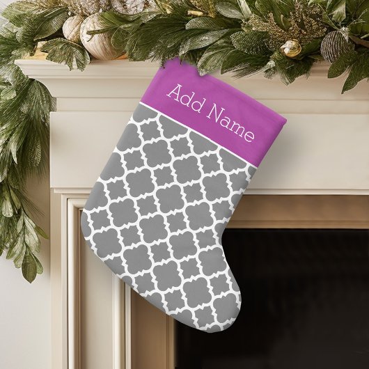 Trendy Quatrefoil Pattern Persoonlijke naam Kleine Kerstsok