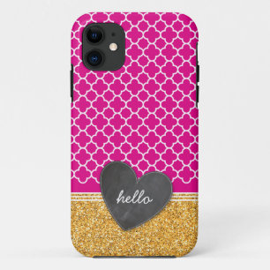 TRENDY quatrefolietalkbordhart glitterroze Case-Mate iPhone Case