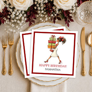Trendy Quirkige Vrouw Marsala Script Verjaardagsse Servet