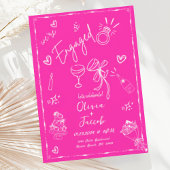 Trendy Quirky Hot Pink Hand getrokken verlovingsfe Kaart