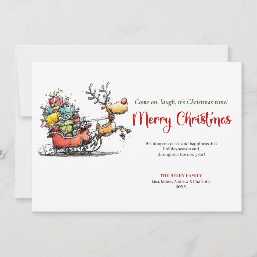 Trendy quirky reindeer Christmas greeting card Feestdagenkaart (Voorkant)