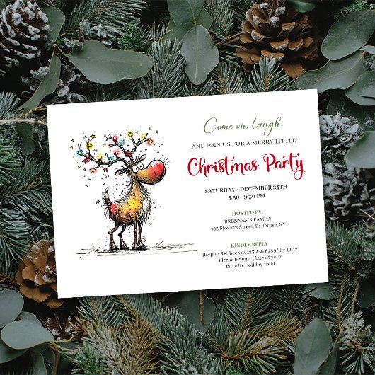 Trendy Quirky Reindeer Watercolor Party Invite Kaart