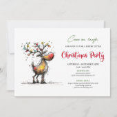 Trendy Quirky Reindeer Watercolor Party Invite Kaart (Voorkant)