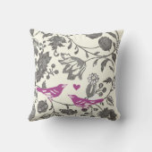 Trendy Radiant Paars en Gray  Floral Bird Kussen (Achterkant)