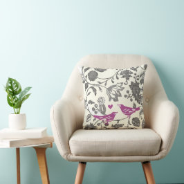 Trendy Radiant Paars en Gray Floral Bird Kussen