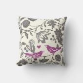Trendy Radiant Paars en Gray  Floral Bird Kussen (Voorkant)