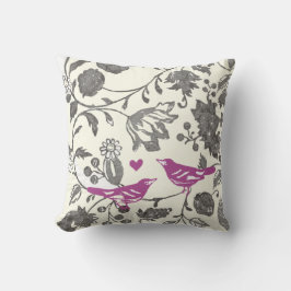 Trendy Radiant Paars en Gray  Floral Bird Kussen