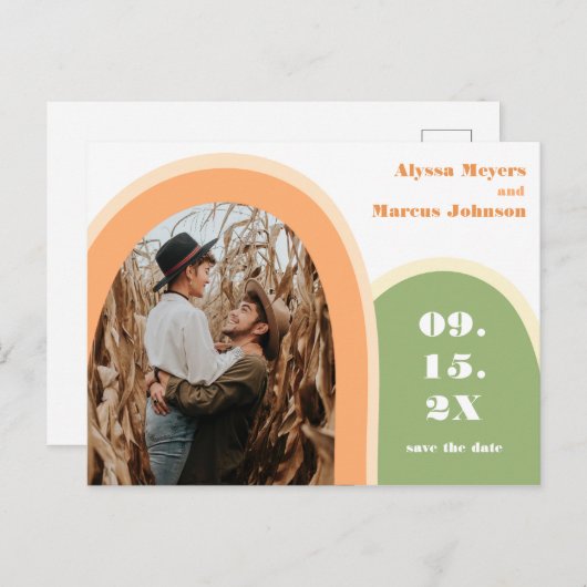 Trendy Rainbow Boho bewaar de datum groen Briefkaart (Voorkant / Achterkant)