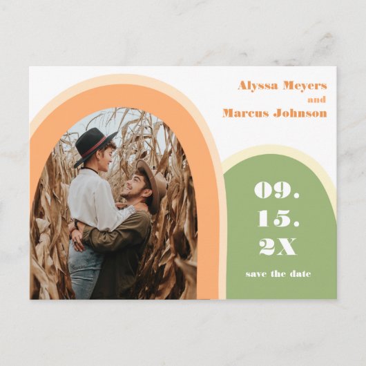 Trendy Rainbow Boho bewaar de datum groen Briefkaart (Voorkant)