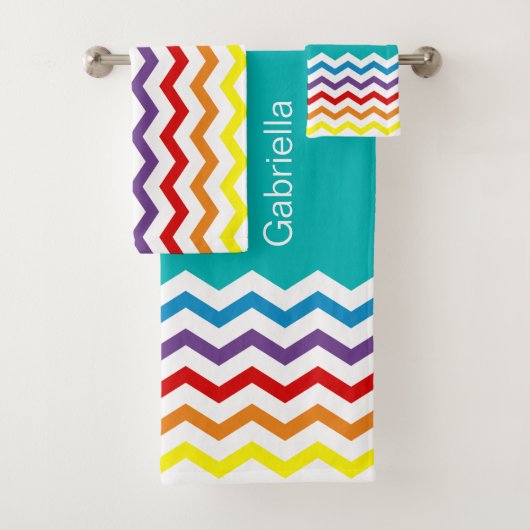 Trendy Rainbow Chevron Blauwgroen patroon geperson Bad Handdoek (Insitu)