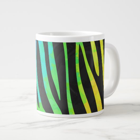 Trendy Rainbow en Black Zebra Animal Print op ele Grote Koffiekop (Voorkant rechts)