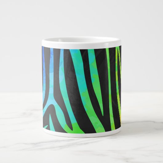 Trendy Rainbow en Black Zebra Animal Print op ele Grote Koffiekop (Voorkant)