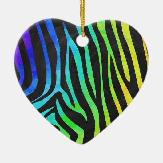 Trendy Rainbow en Black Zebra Animal Print op ele Keramisch Ornament (Voorkant)