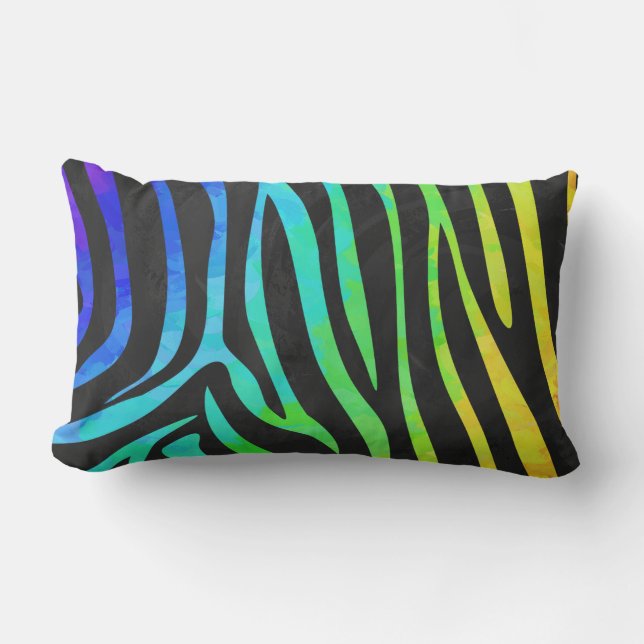 Trendy Rainbow en Black Zebra Animal Print op ele Kussen (Voorkant)