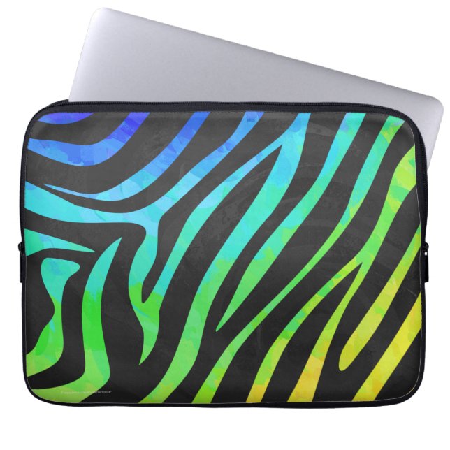 Trendy Rainbow en Black Zebra Animal Print op ele Laptop Sleeve (Voorkant)
