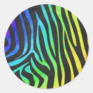 Trendy Rainbow en Black Zebra Animal Print op ele Ronde Sticker