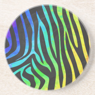 Trendy Rainbow en Black Zebra Animal Print op ele Zandsteen Onderzetter