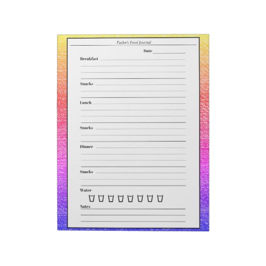 Trendy Rainbow Food Journal Easy Daily Meal Diary Notitieblok (Linkerzijde)