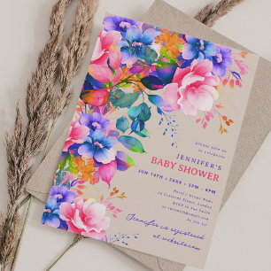 Trendy Rainbow Garden Floral Baby shower Champagne Kaart