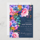 Trendy Rainbow Garden Floral Baby shower Navy Kaart (Voorkant)