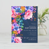 Trendy Rainbow Garden Floral Baby shower Navy Kaart (Staand voorkant)