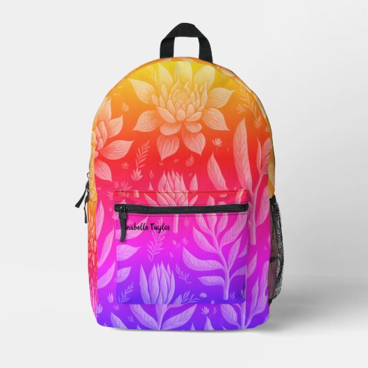 Trendy Rainbow Gradient Garden Zen bloemenpatroon Bedrukte Rugzak (Voorkant)