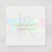 Trendy Rainbow Holographic Monogram Stripe Vierkante Visitekaartje (Voorkant)