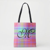 Trendy Rainbow Pset Stripes Girly Script Monogram Tote Bag (Voorkant)