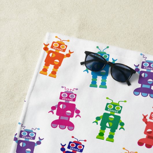Trendy Rainbow Robots Pattern Personalized Kinder Strandlaken (In situ)