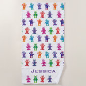 Trendy Rainbow Robots Pattern Personalized Kinder Strandlaken (Voorkant)