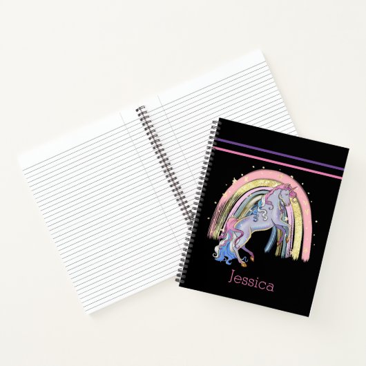 Trendy Rainbow Unicorn Roze Paarse Notitieboek (Binnen)
