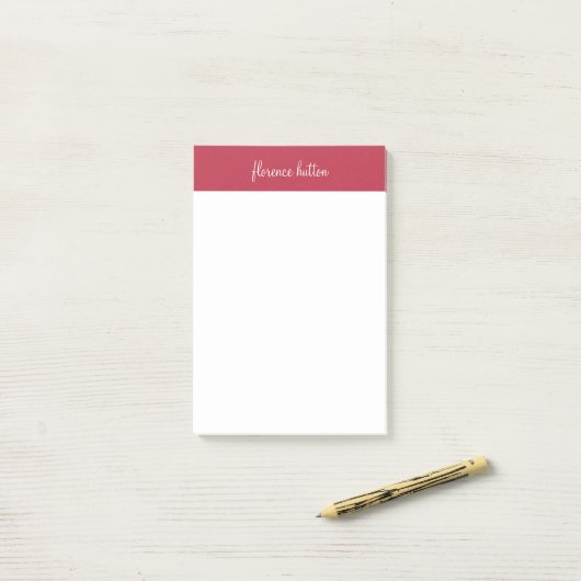 Trendy Raspberry Rood & Wit Script Monogram Post-it® Notes (Op bureau)