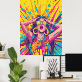 Trendy Rave Party Flat Illustration Doodle Poster (Thuiskantoor)