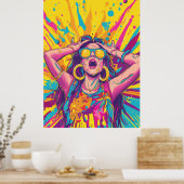 Trendy Rave Party Flat Illustration Doodle Poster (Keuken)