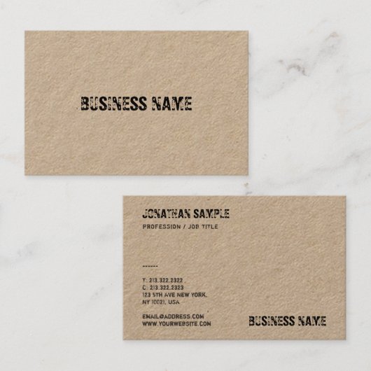 Trendy Real Kraft Paper Distress Text Sjabloon Visitekaartje (Voorkant / Achterkant)