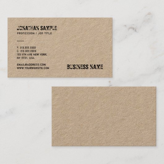 Trendy Real Kraft papier verdrietige tekst Sjabloo Visitekaartje (Voorkant / Achterkant)