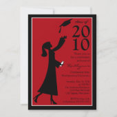 Trendy Red & Black Afstuderen Invitation Kaart (Voorkant)