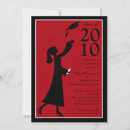Trendy Red & Black Afstuderen Invitation Kaart (Voorkant)