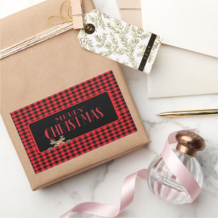 Trendy Red Black Buffalo Check met rendieren Rechthoekige Sticker