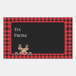 Trendy Red Black Buffalo Check met rendieren Rechthoekige Sticker