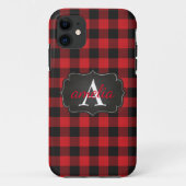 Trendy Red Black Buffalo Plays Jouw naam Checks Case-Mate iPhone Case (Achterkant)