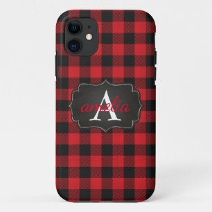 Trendy Red Black Buffalo Plays Jouw naam Checks Case-Mate iPhone Case