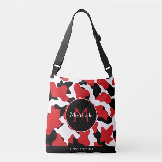 Trendy Red Black Cow Print Monogram Crossbody Tas (Voorkant)