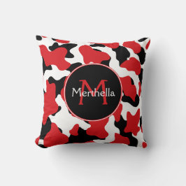 Trendy Red Black Cow Print Monogram Kussen