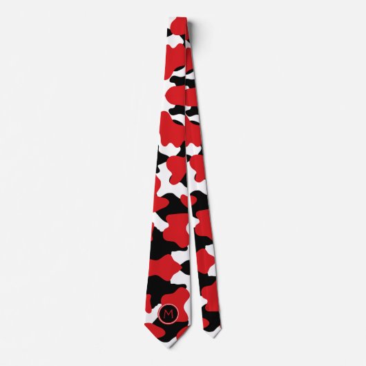 Trendy Red Black Cow Print Monogram Stropdas (Voorkant)