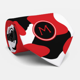Trendy Red Black Cow Print Monogram Stropdas
